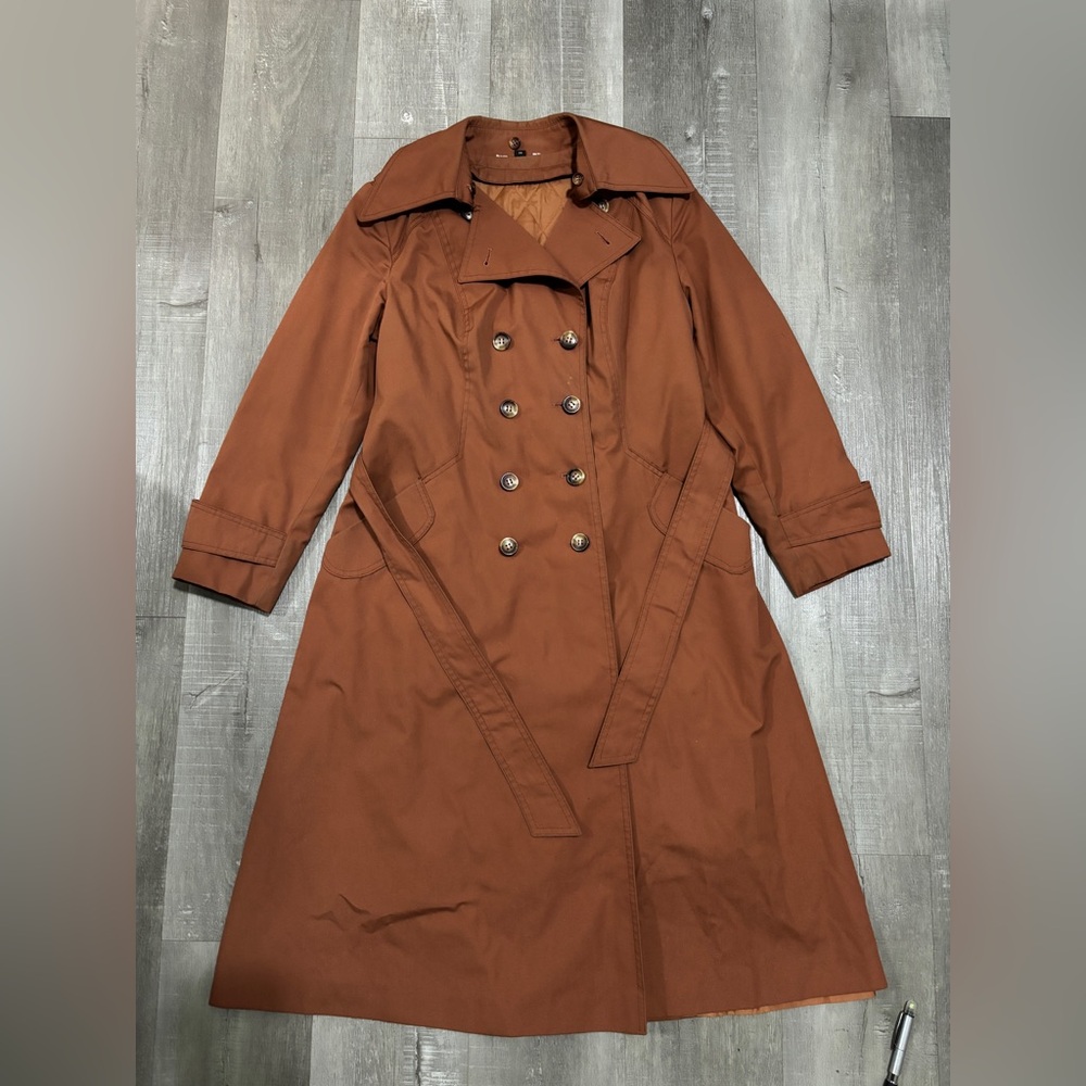 Classic Double-Breasted Trench Coat - Rust Orange